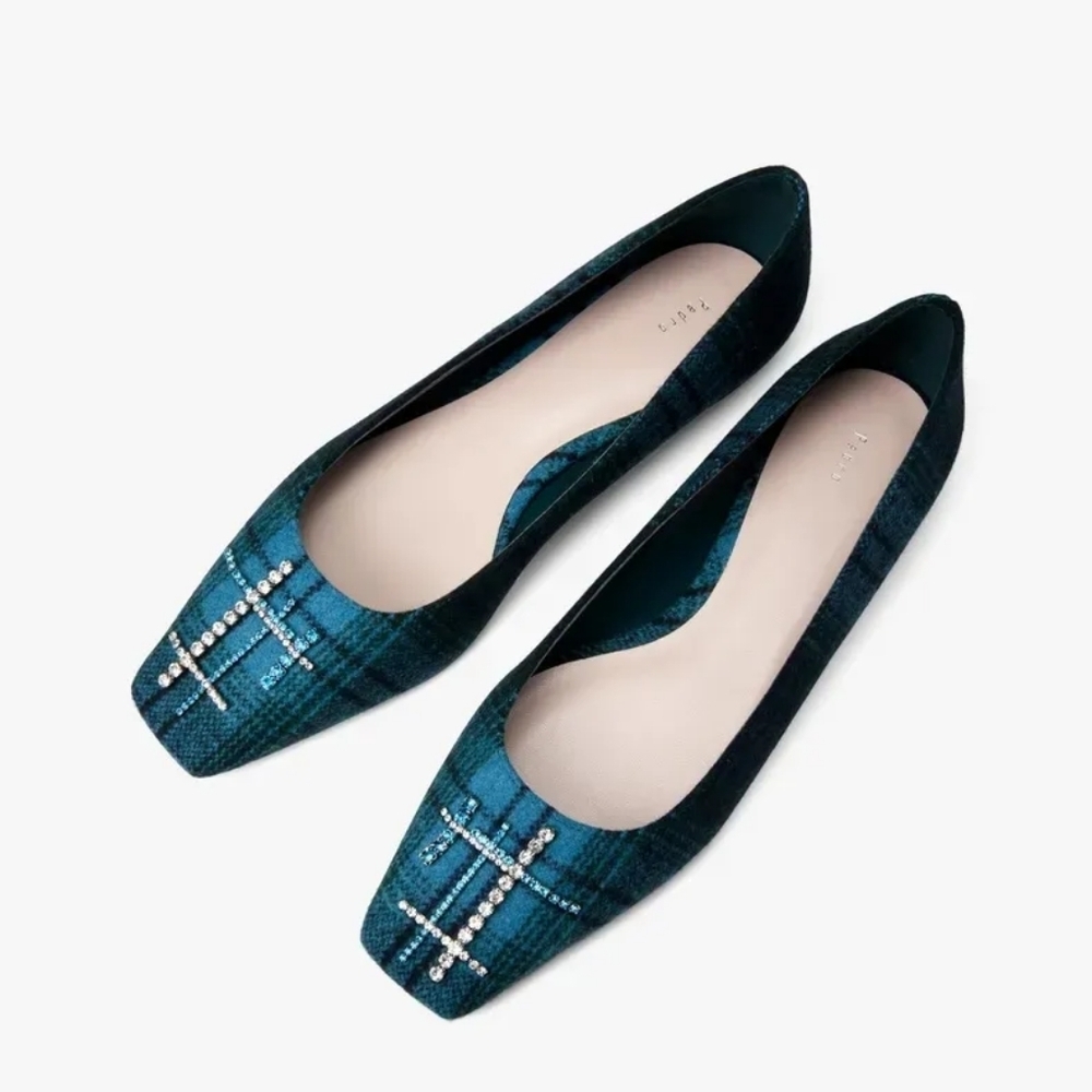 Pedro Peacock Blue Crystal Square Toe Flats EU 38
